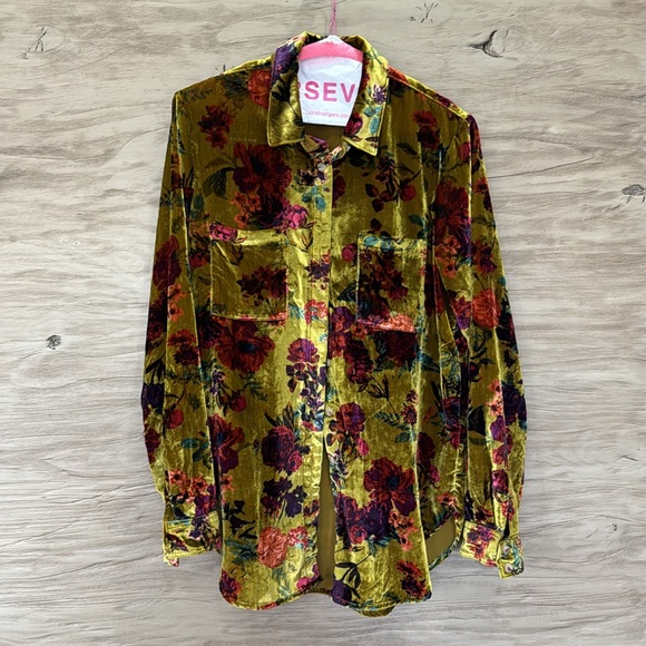 PILCRO ANTHROPOLOGIE FLORAL VELVET BUTTON DOWN SHIRT Size Small - Picture 4 of 7